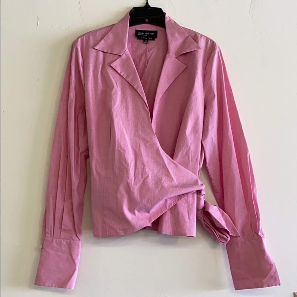 JONES NEW YORK Pink wrap around side tie blouse
